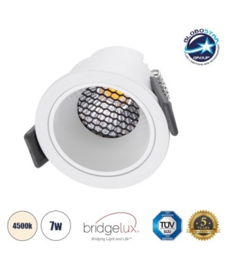 GLOBOSTAR® PLUTO-S 60248 Χωνευτό Downlight Σποτ με Honeycomb Anti Glare Reflector LED 7W 910lm 38° AC 220-240V IP20 Φυσικό Λευκό 4500K - Bridgelux COB Chip & TÜV SÜD Driver - Λευκό Ματ - Μ6.4 x Π6.4 x Υ4.9cm - Q5.5cm - 5 Χρόνια Εγγύηση